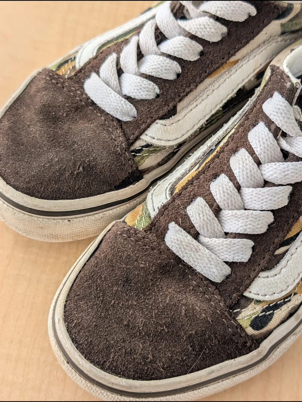 Vans Old skool Kids Low-Top Camo Suede Skate Sneakers - Brown/Green Size 11.5